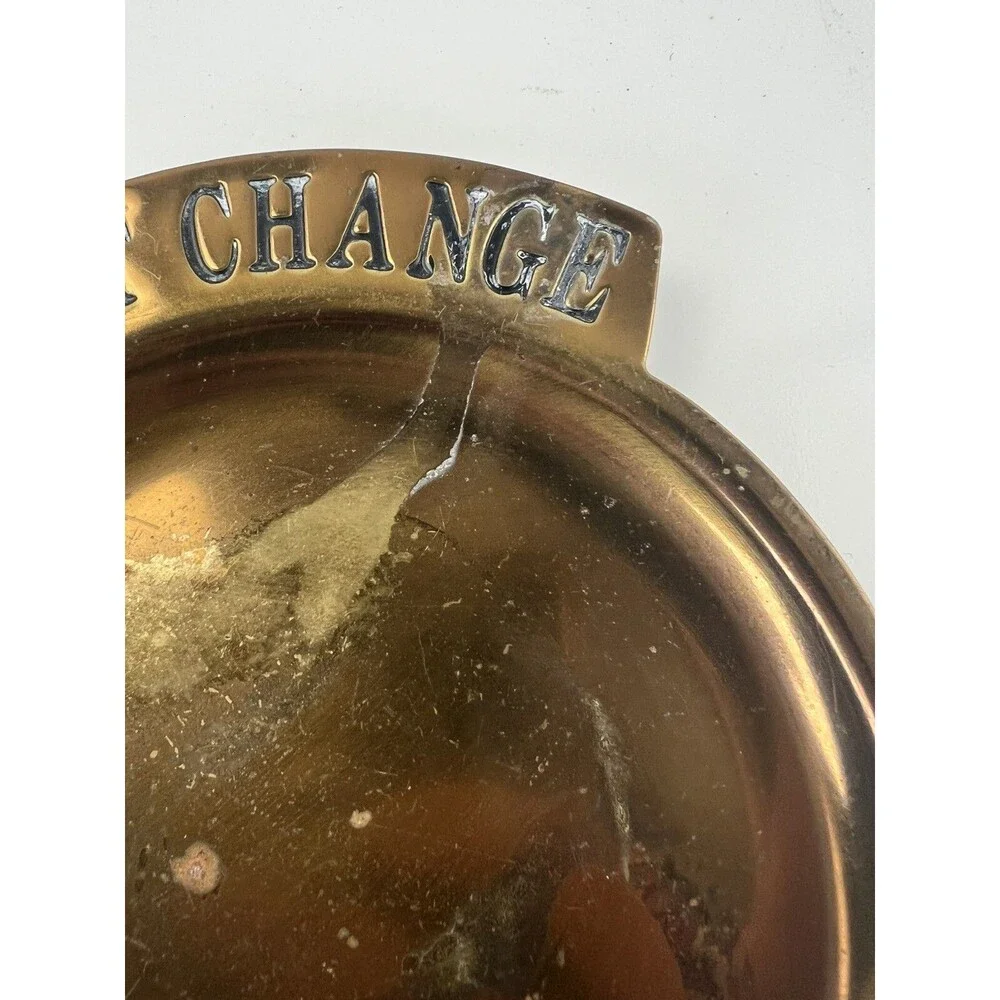 Vintage Brass Round Spare Pocket Change Tray Trinket Dish Catch All Ashtray Gift